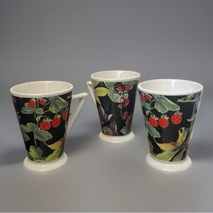 Baum Bros Style-Eyes Flowers & Berries Vintage Coffee Tea CupMug 4. 5"~SET of 3